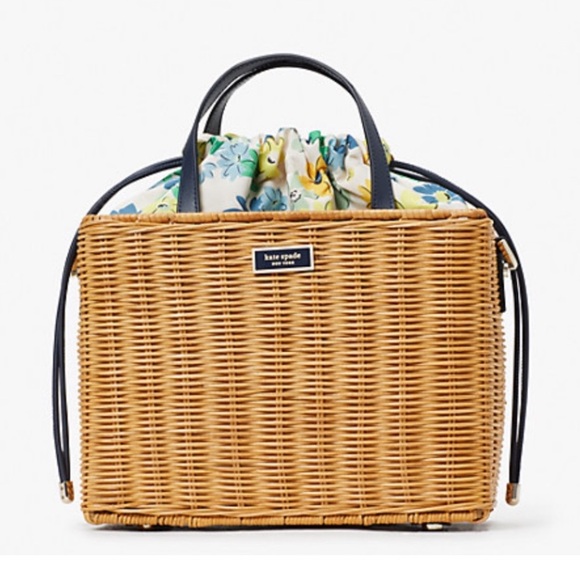 kate spade Handbags - New! Kate Spade Sam Floral Medley Wicker Medium Satchel / Tote Removable Strap